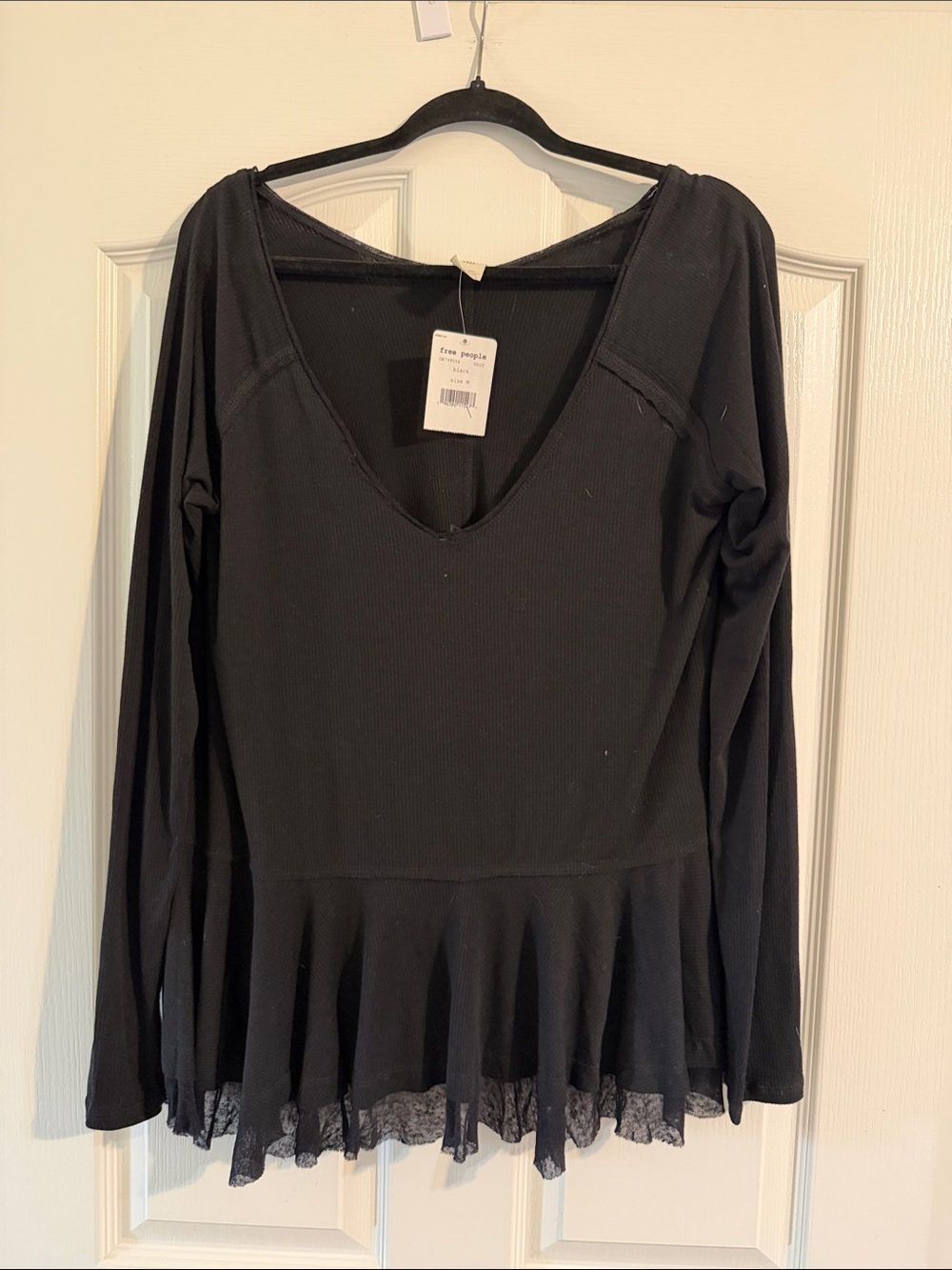 NWT Free People Black Deep V Raw Hem Blouse lightweight medium